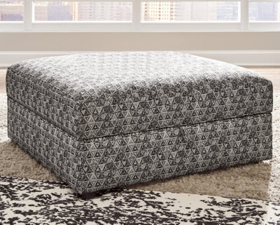 Ottoman With Storage In Solid Bisque Fabric