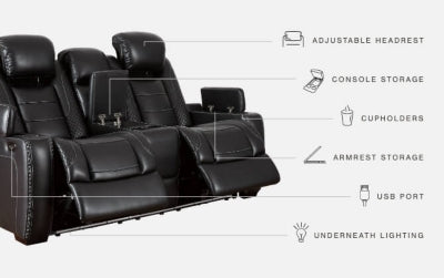 Power Reclining Loveseat with Console In Solid Midnight Fabric